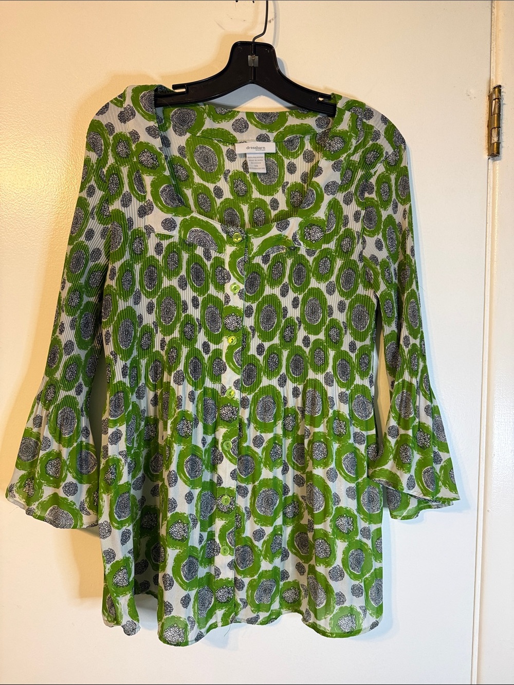 dressbarn Green and White Circular Print Blouse 1X